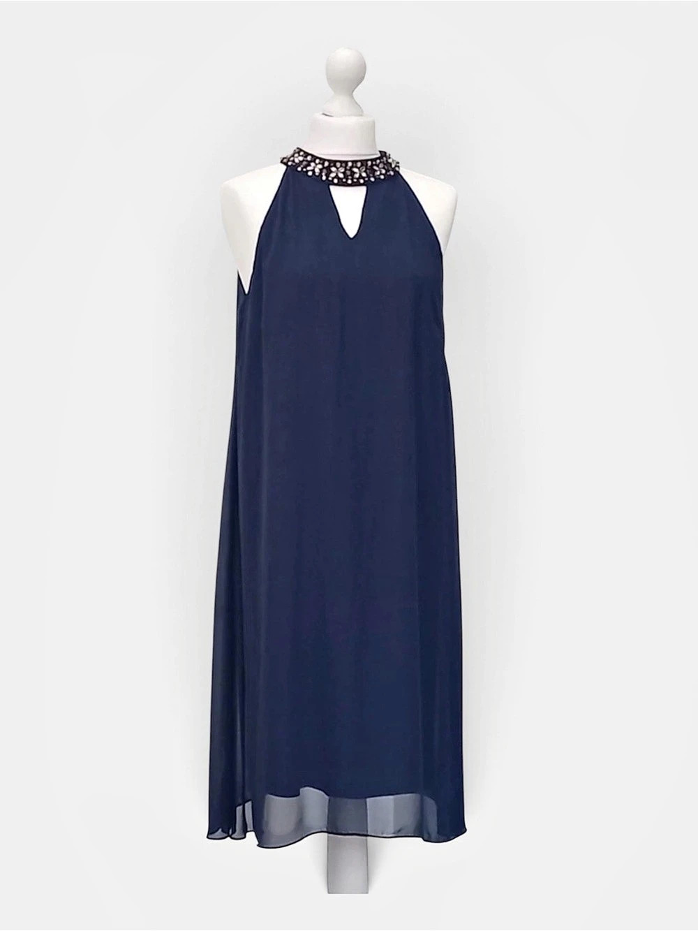 Joanna Hope Embellished Halter Midi Dress in Navy Size 20